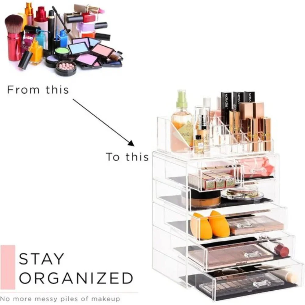 New Clear Makeup Organizer, Jewelry & Cosmetic Storage with 6 Drawers for Vanity